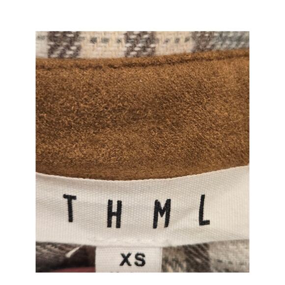 Anthropologie THML Fleece Button Down Shacket Shirt Jacket Plaid Pockets XS - Picture 7 of 9